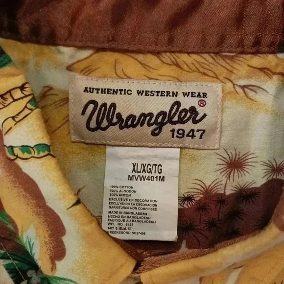 Wrangler Western Wear Mens Hawaiian Button Down Shirt Size XL Short Sleeve - Picture 2 of 5